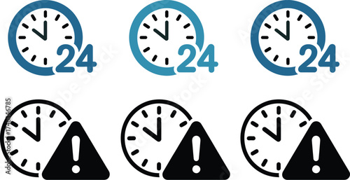 The image shows icons of clocks with twenty four and warning symbols