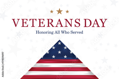 Vector banner with waving American flags for Veterans Day and patriotic USA holidays. USA background for celebration, honor and national pride events.