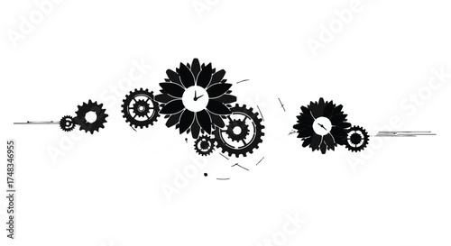 Intricate clockwork gears in a stylized, artistic arrangement suggesting time and mechanics.