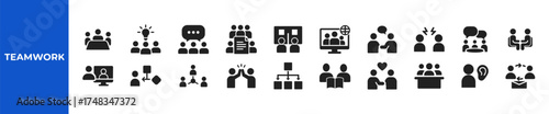 Teamwork, cooperation filled icon set. Meeting icons. Vector illustration