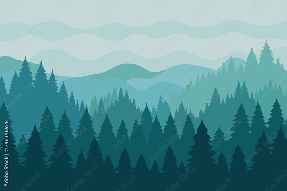 Fototapeta premium Illustration of a forest with mountains in the back