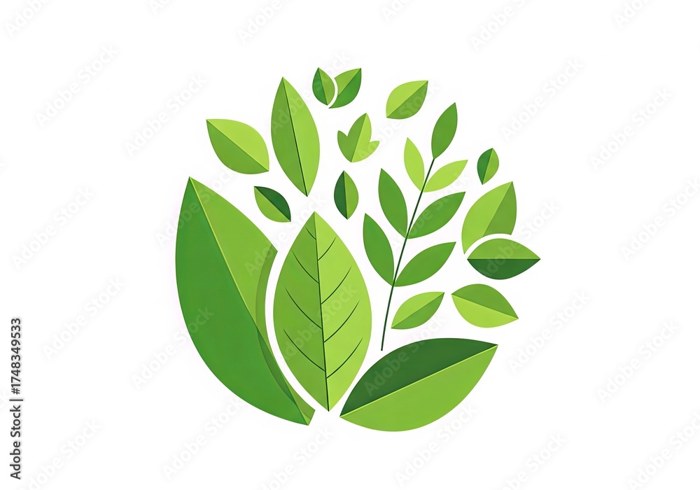 Naklejka premium Vibrant Green Leaves Emblem Symbolizing Natural Growth, Ecology, and Sustainable Wellness, an Organic Vector Icon for Health and Environmental Initiatives