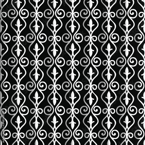 Elegant White Swirl Flourish Seamless Decorative Pattern.