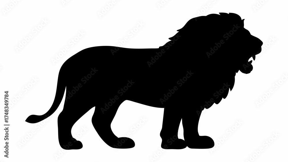 Obraz premium Silhouette of a majestic lion standing with a full mane and powerful build against a white background