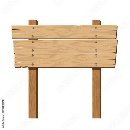A rustic wooden signpost with three planks supported by two posts.