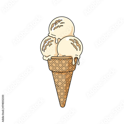 A delicious and creamy vanilla ice cream cone dripping with sweet goodness.