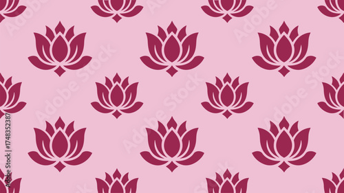 Elegant lotus flower pattern in burgundy and light pink for sophisticated backgrounds, textiles, and designs with a touch of serenity and beauty
