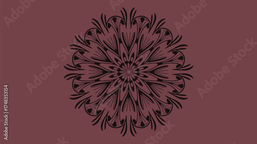 Elegant floral mandala design in deep mauve offers a sophisticated and calming aesthetic, perfect for spiritual art prints, textile designs or calming backgrounds