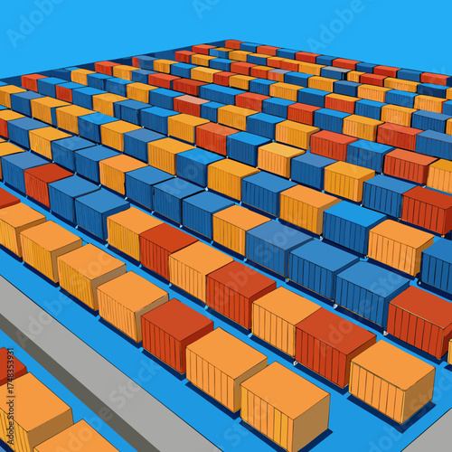 Overhead View Of Cargo Containers Arranged In A Shipping Yard