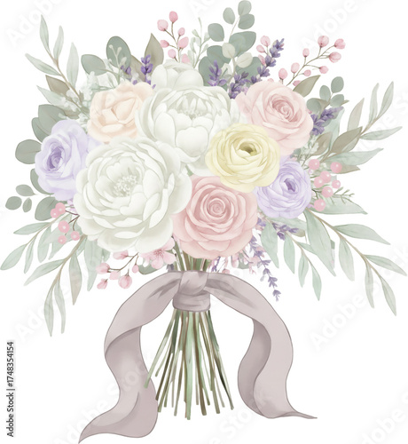 Wedding Bouquet with Romantic Floral Arrangement and Bridal Flowers