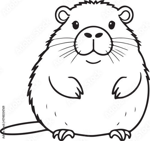 Beaver Hand-drawn Sketch Drawing Vector Illustration, Line Linear Symbol Engraving Coloring Book, Black and White Isolated