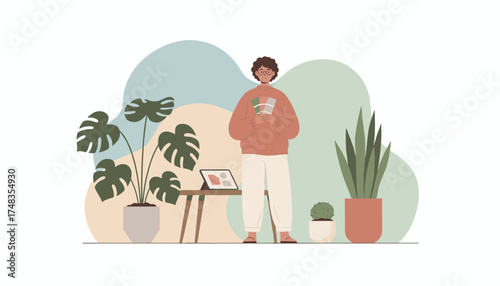 Creative professional choosing colors with swatches in a modern plantfilled workspace Design lifestyle