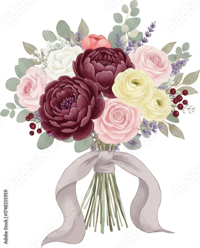 Wedding Bouquet with Romantic Floral Arrangement and Bridal Flowers