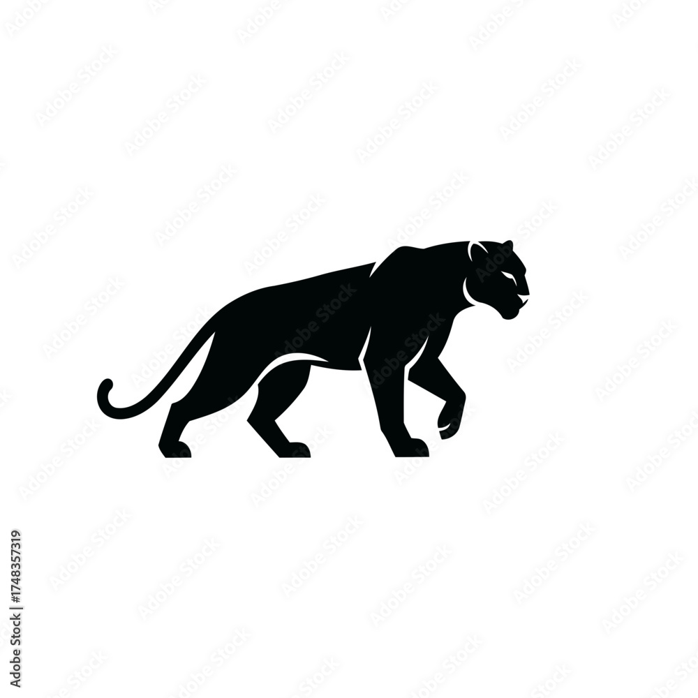 Obraz premium Sleek Black Panther Silhouette Vector Illustration in Powerful Walking Stride