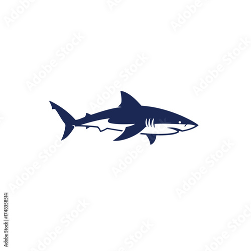 Bold Navy Blue Shark Vector Illustration in Minimalist Flat Style
