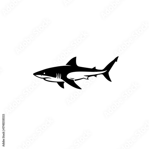 Bold Black and White Shark Vector Illustration in Minimalist Style