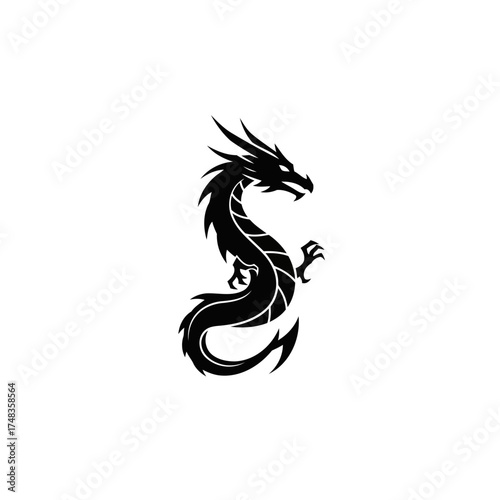 Dynamic Black Dragon Tribal Vector Illustration