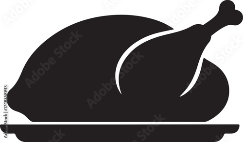 Cooked turkey silhouette icon, roasted turkey dinner silhouette, thanksgiving roast turkey silhouette vector, roasted chicken silhouette isolated on white background