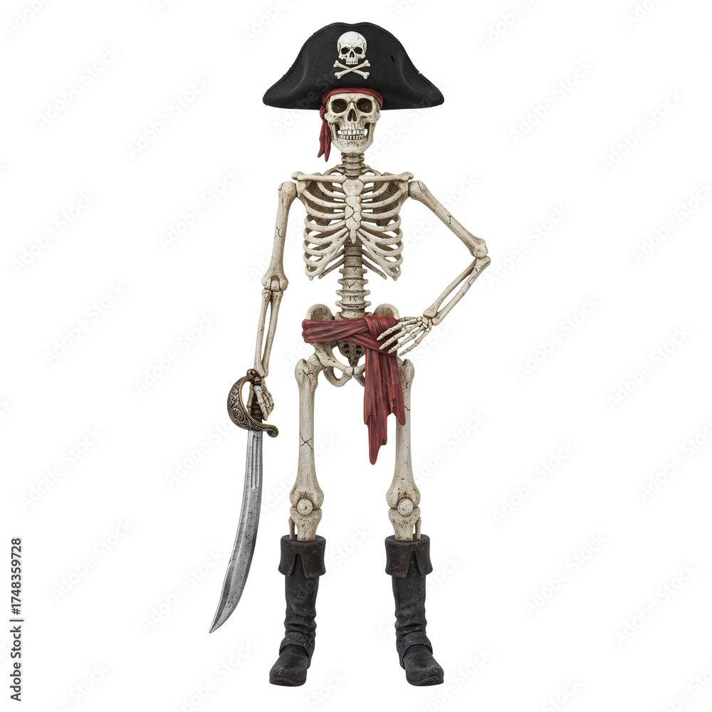 Obraz premium Pirate skeleton captain with cutlass for halloween