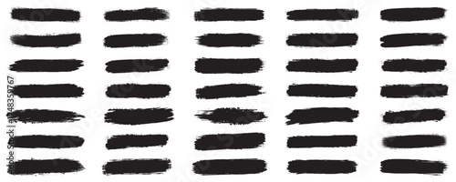 Brush stroke. Black paintbrush. Hand drawn horizontal textured grunge lines for text. Grange marker texture.  Vector isolated elements set.