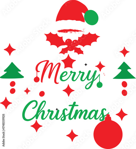 Merry Christmas Santa Hat Typography Design