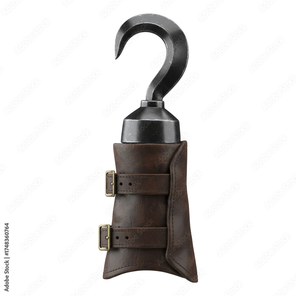 Fototapeta premium Realistic pirate hook with leather bracer and buckles