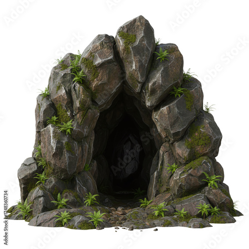 Murais de parede Dark cave entrance in a mossy rock formation