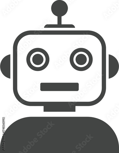 Simple black robot head icon with a body on transparent background silhouette
