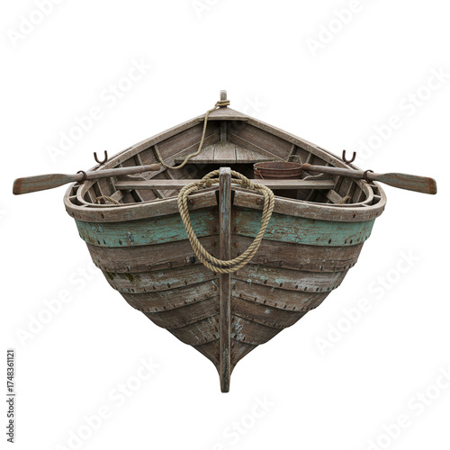 Bild auf Leinwand Old weathered wooden rowboat isolated for nautical travel