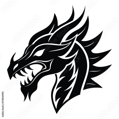 Generative Design Fierce Dragon Head Silhouette Tattoo Graphic Art
