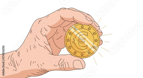Hand Holding a Gold Euro Coin