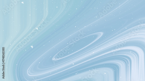 Snowwhite background of light blue swirls with dispersed white speckles evokes a wintery feel.