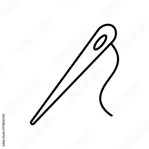 An illustration of a black icon of cutting and sewing attributes on a white background