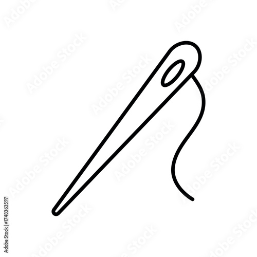 An illustration of a black icon of cutting and sewing attributes on a white background