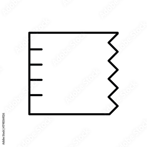An illustration of a black icon of cutting and sewing attributes on a white background
