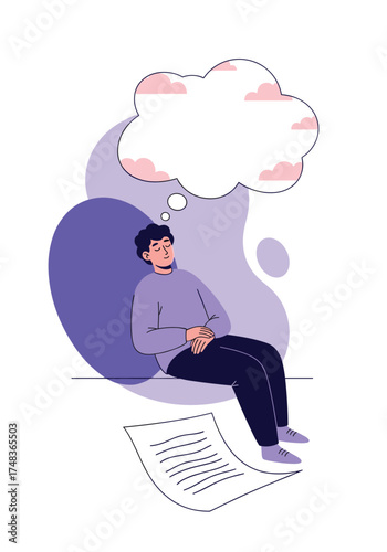 A person sitting and thinking with a thought bubble above their head.