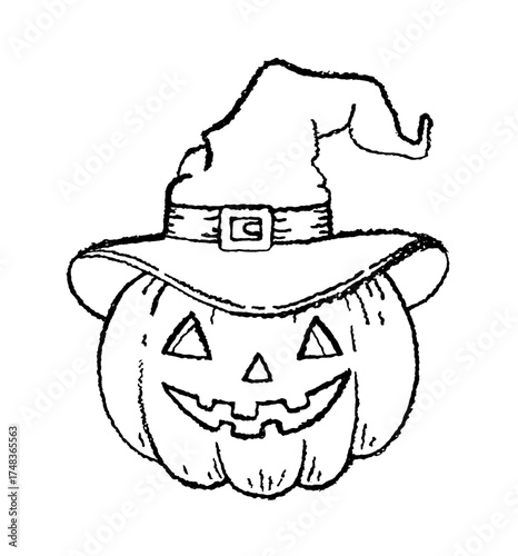 Halloween pumpkin vector sketch. Ghost pumpkin icon. Vintage cute face silhouette. Crayon spooky Halloween logo. Pencil line party Jack lantern on white background. Outline October retro design bg