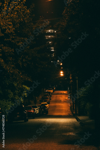 Nighttime street in Charlottesville, VA