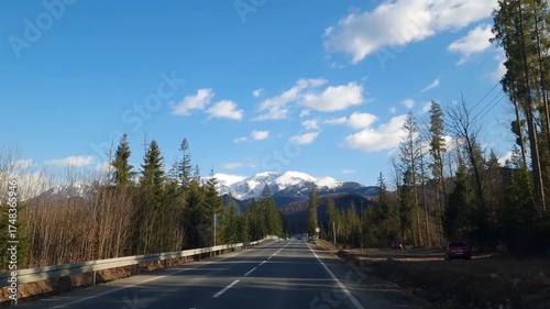 road to Zakopane with a view of Tatra Mountains, Poland