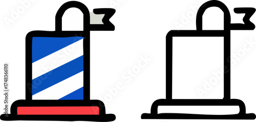 Barbershop pole symbol in color and line art style.