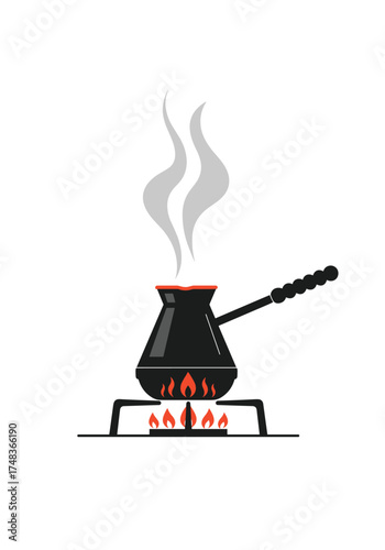Traditional Turkish coffee brewing process on a gas stove.