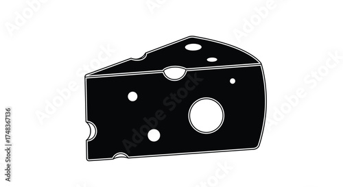 Black and White Cartoon Illustration of a Wedge of Swiss Cheese with Holes Isolated on a White Background for Graphic Design Projects