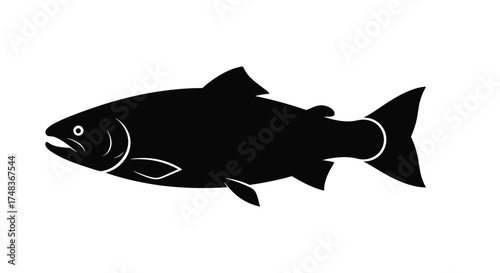 Black Silhouette Illustration of a Fresh Water Fish: Perfect for Angling, Sport Fishing, or Creating Eye-Catching Logo Design and Various Creative Projects.