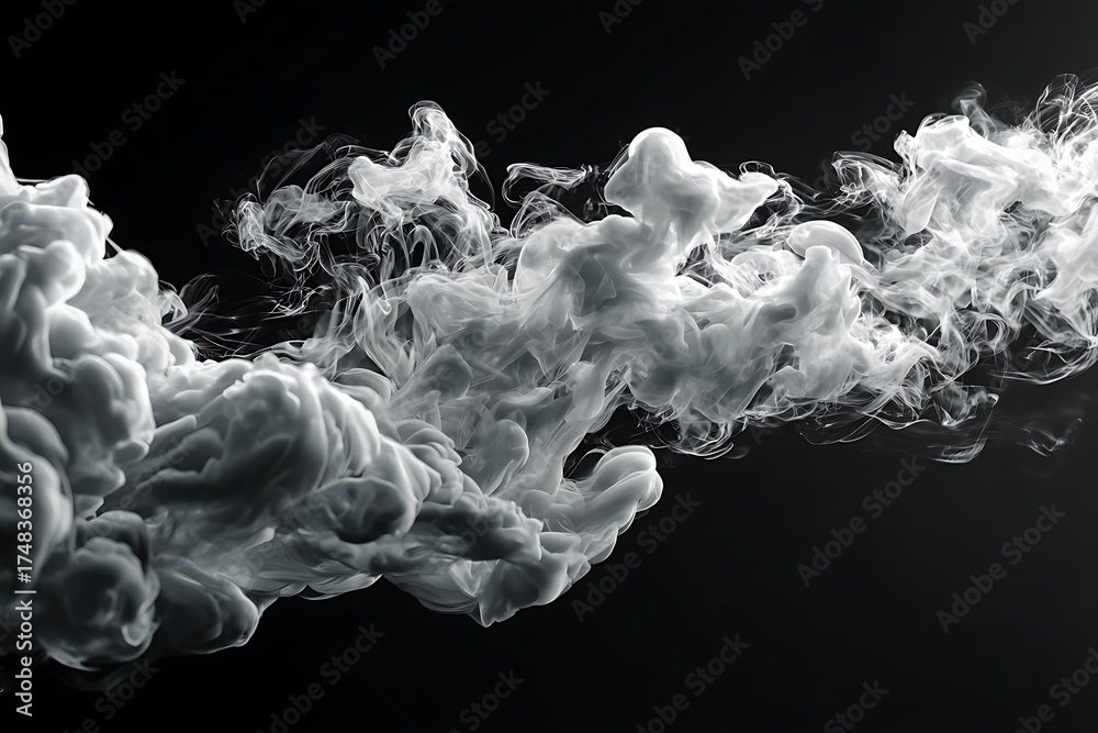 Fototapeta premium Abstract billowing white smoke cloud against a stark black backdrop creating a dynamic contrast