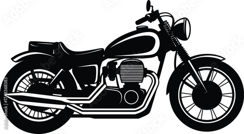 Vintage motorcycle illustration in black and white ideal for design on transparent background silhouette