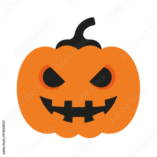 A vibrant orange jack-o'-lantern with a spooky carved face and a toothy grin, embodying the festive spirit of Halloween celebrations and autumn designs.