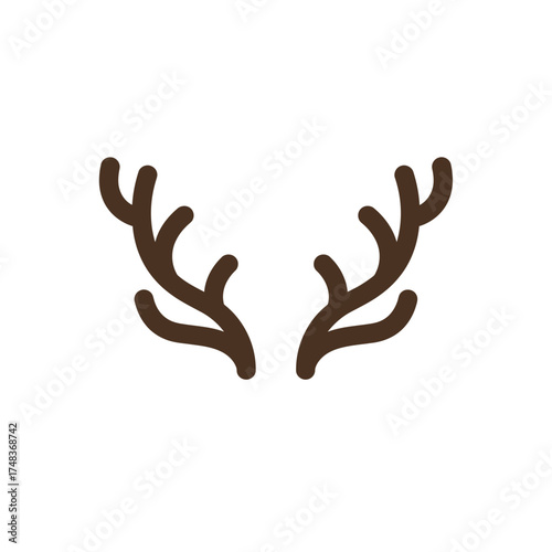 A charming and minimalist vector illustration showcases a pair of stylized brown reindeer antlers, perfect for festive holiday designs and winter-themed projects.