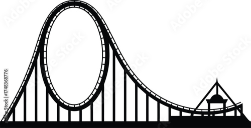 Black roller coaster track design illustration on transparent background silhouette