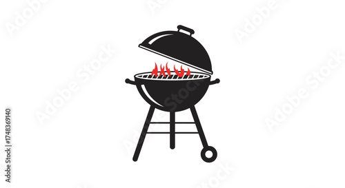 Open grill silhouette with flames for outdoor barbecue design