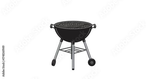 Classic charcoal grill with wheels and grate on white background